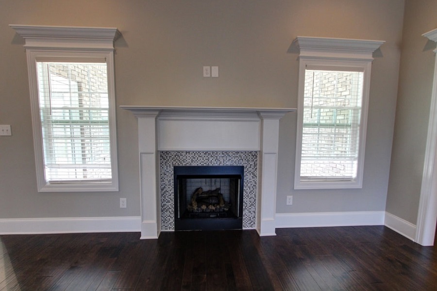 Craftsman Mantel with Glass Tile Surround